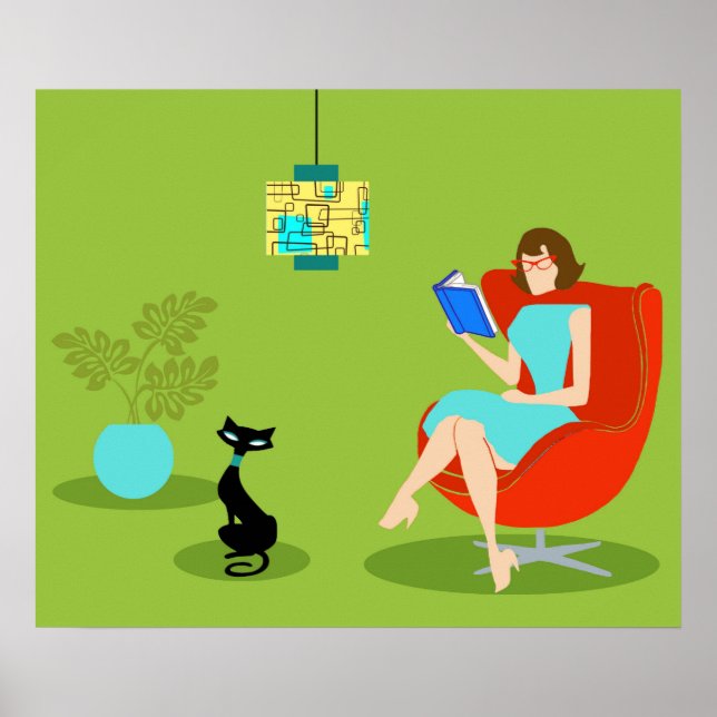 Retro Reading Woman Poster (Vorne)