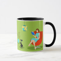 Retro Reading Woman Ringer Tasse