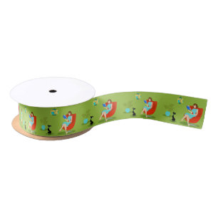 Retro Reading Woman Satin Ribbon Satinband