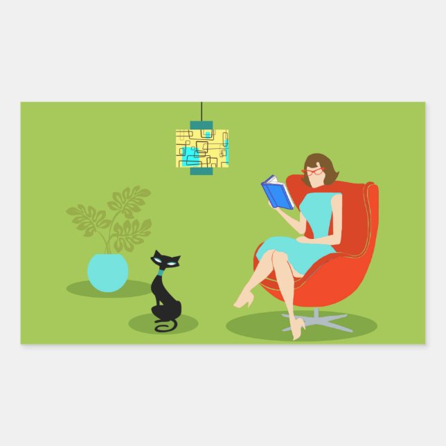 Retro Reading Woman Stickers (Vorderseite)