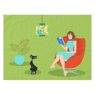 Retro Reading Woman Tableclout Tischdecke