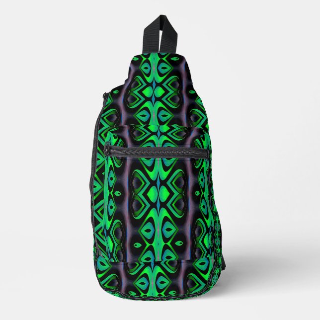 Retro Recap Island Totem Green Print Cut Nähtasche Crossbody Bag (Vorderseite)