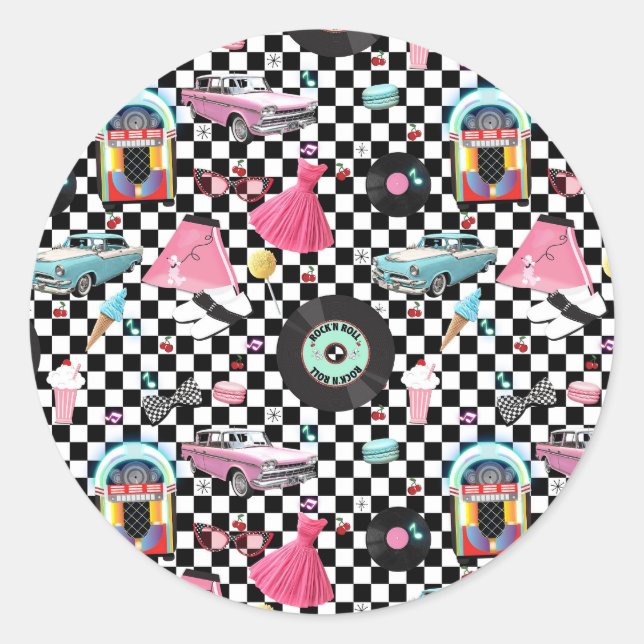 Retro Record 1950er-50er-Gastgeschenk Runder Aufkleber (Vorderseite)