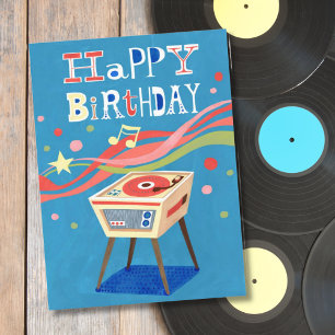 Retro Record Player Happy Birthday Postcard Feiertagspostkarte
