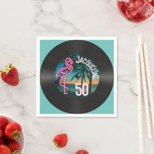 Retro Record Tropical Neon Flamingo 50. Geburtstag Serviette