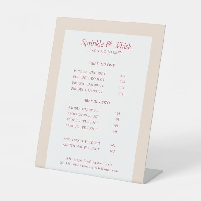 Retro Red And Cream Bakery Price List Sockelschild (Vorderseite)