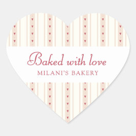 Retro Red And Cream Heart Stripes Bakery Herz-Aufkleber
