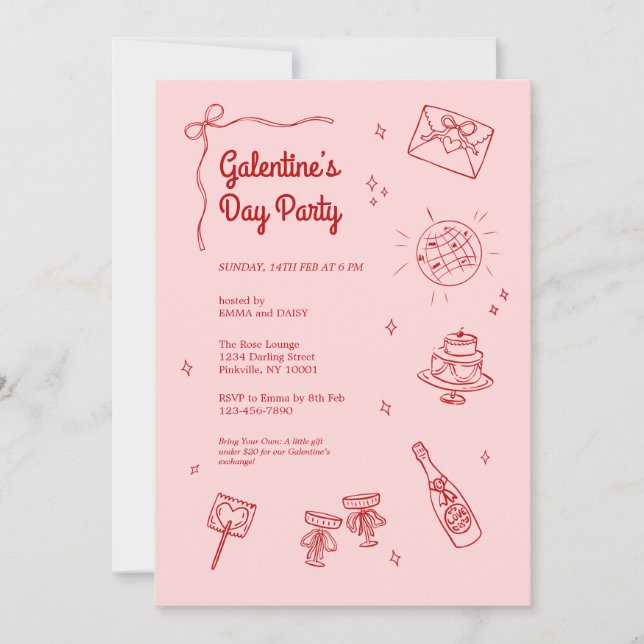 Retro Red and Pink Galentines Party Invitation Einladung (Vorderseite)