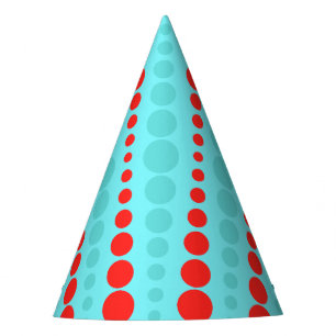 Retro Red and Turquoise Dots Party Hat Partyhütchen