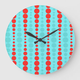 Retro Red and Turquoise Dots Round Wall Clock Große Wanduhr