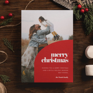 Retro Red Arch Design Frohe Weihnachts-Foto Feiertagskarte