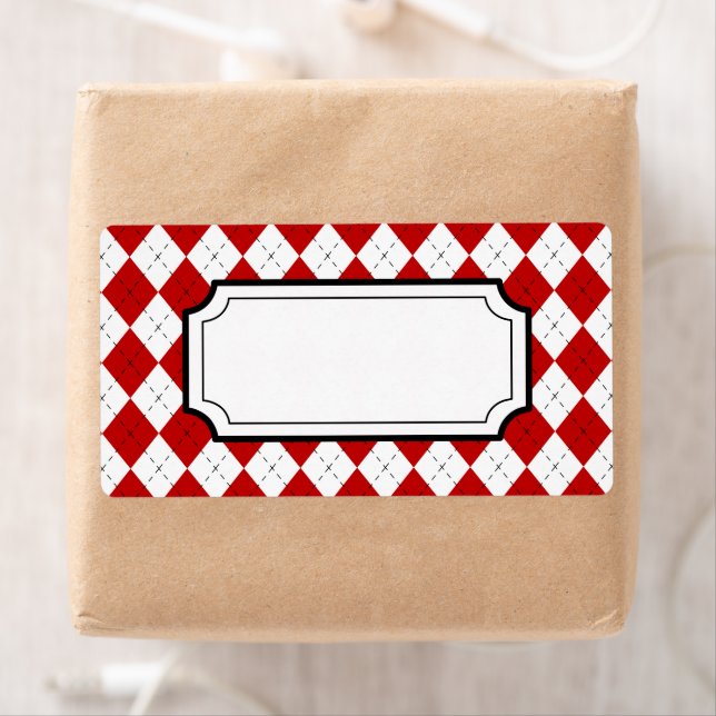 Retro Red Argyle Print Labels (Insitu)