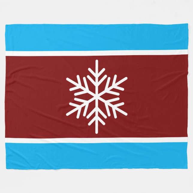 Retro Red Azure Stripes White Nordic Snowflake Fleecedecke (Vorderseite (Horizontal))