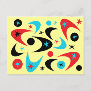 Retro Red Black & Aqua Sternexplosion Boomerang Postkarte