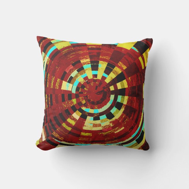 Retro Red Black Blue Yellow Brown Circle Pattern Kissen (Vorderseite)