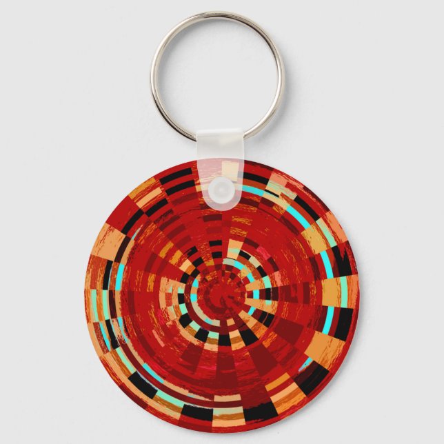 Retro Red Black Blue Yellow Brown Circle Pattern Schlüsselanhänger (Vorderseite)