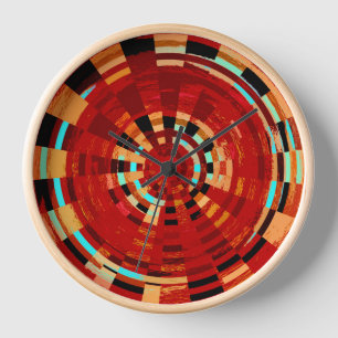 Retro Red Black Blue Yellow Brown Circle Pattern Uhr