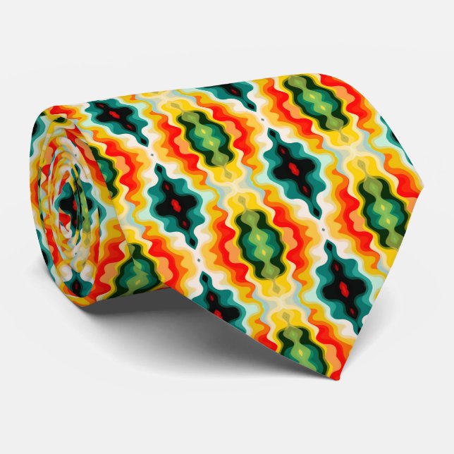 Retro Red Black Blue Yellow Brown Pattern Krawatte (Gerollt)