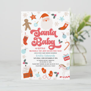 Retro Red Blue Boys Santa Baby Babydusche Einladung
