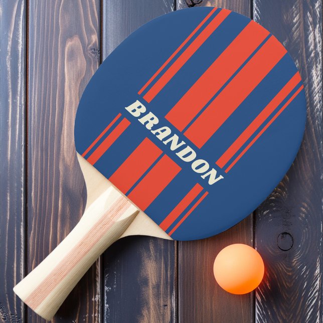 Retro Red & Blue Dualboard Streifen mit Namen Tischtennis Schläger (Von Creator hochgeladen)