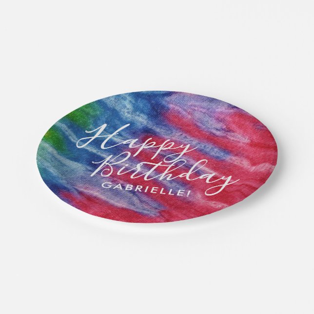 Retro Red Blue Gefärbte Krawatte Happy Birthday mi Pappteller (Schrägansicht)