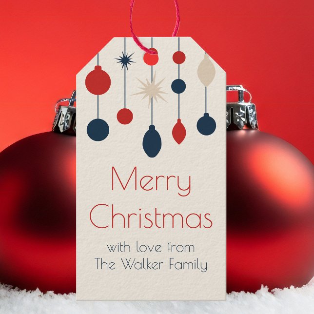 Retro Red Blue Ornaments Weihnachts-Party Geschenkanhänger (Von Creator hochgeladen)