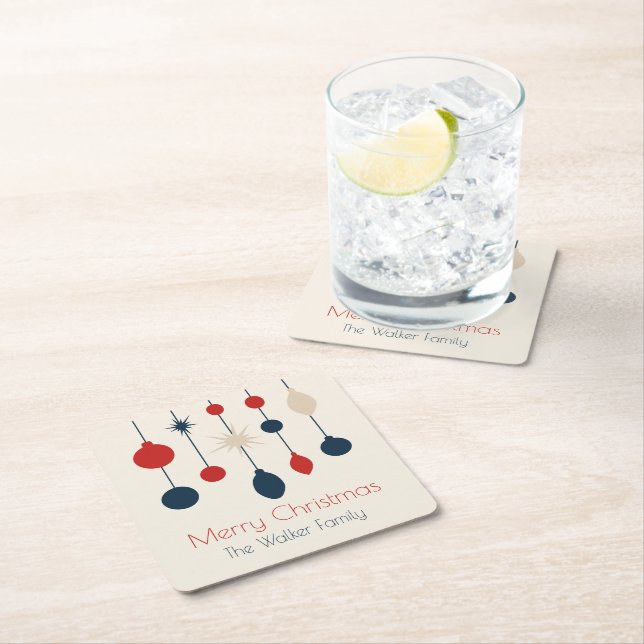 Retro Red Blue Ornaments Weihnachts-Party Rechteckiger Pappuntersetzer (Vor Ort)