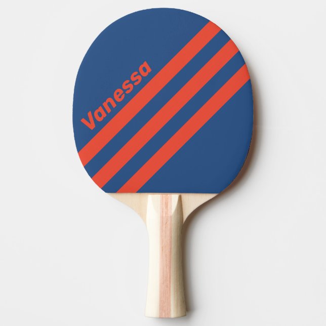 Retro Red & Blue Three Angled Striping with Name Tischtennis Schläger (Vorderseite)