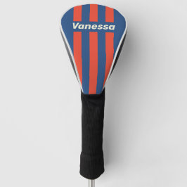 Retro Red & Blue Three Pin Stripes with Name Golf Headcover
