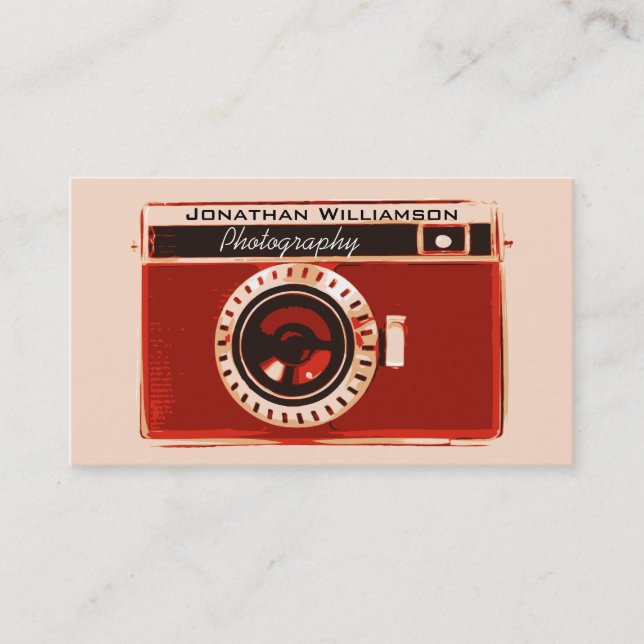 Retro Red Camera Fotografy Business Cards Visitenkarte (Vorderseite)