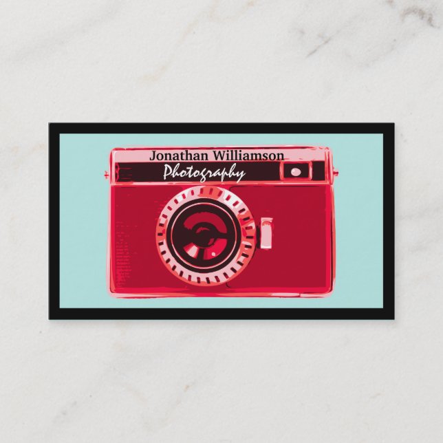Retro Red Camera Fotografy Business Cards Visitenkarte (Vorderseite)