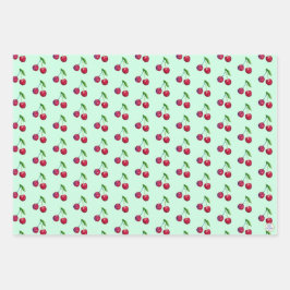 Retro Red Cherries Verpackung Mint Green Weihnacht Geschenkpapier Set