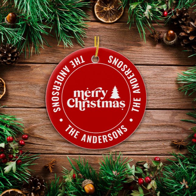 Retro Red Christmas Moderne Minimal einzigartig Keramik Ornament (Von Creator hochgeladen)