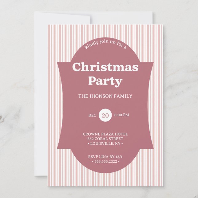 Retro Red Christmas Party Striped Invitation Einladung (Vorderseite)