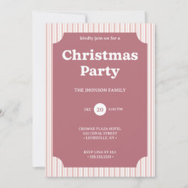 Retro Red Christmas Party Striped Invitation Einladung