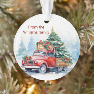 Retro Red Christmas Truck Ornament