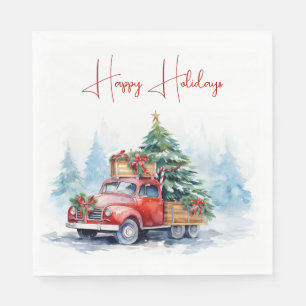 Retro Red Christmas Truck Serviette