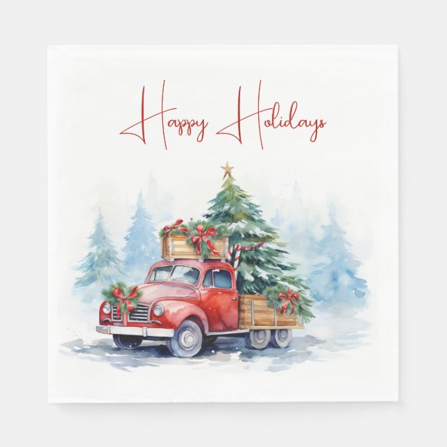 Retro Red Christmas Truck Serviette (Vorderseite)