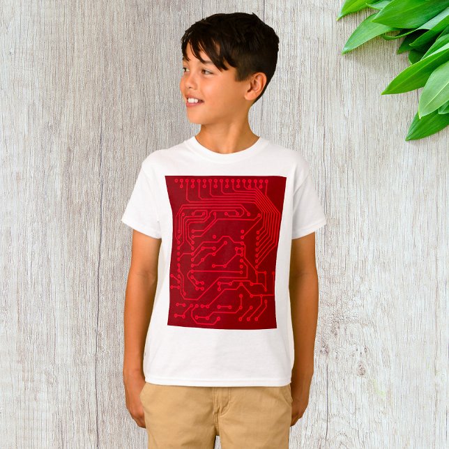 Retro Red Circuit Board Tech Pattern T-Shirt (Von Creator hochgeladen)