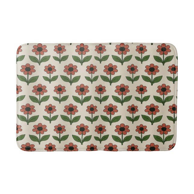Retro Red Daisy Muster Bath Mat Badematte (Vorderseite)
