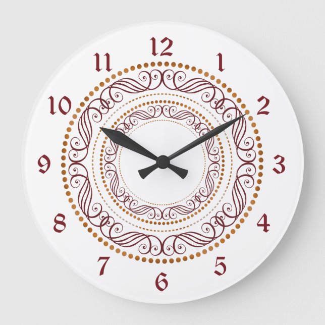 Retro Red Decorative Circle Große Wanduhr (Vorderseite)