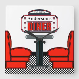 Retro Red Diner Clock Sign Quadratische Wanduhr