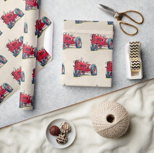 Retro Red Farm Traktor Geschenkpapier (Kunsthandwerk)
