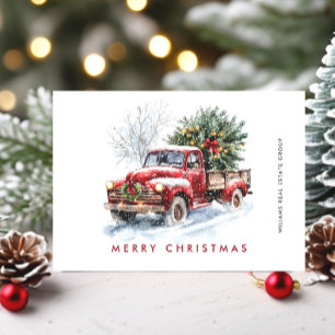 Retro Red Farm Truck Weihnachtsbaum Unternehmen Feiertagskarte