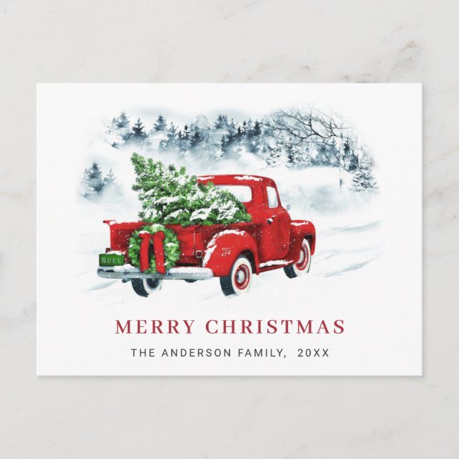 Retro Red Farm Truck Weihnachtsfeiertag Postkarte (Vorderseite)
