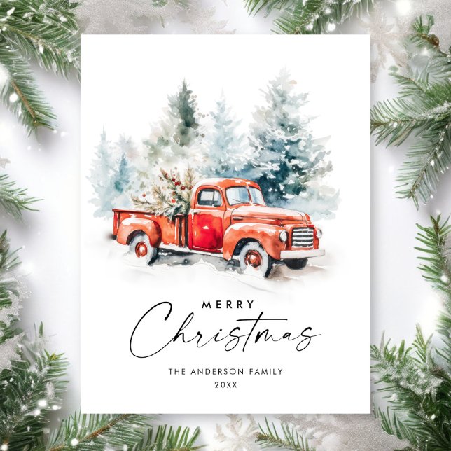 Retro Red Farm Truck Weihnachtsfeiertag Postkarte (Von Creator hochgeladen)