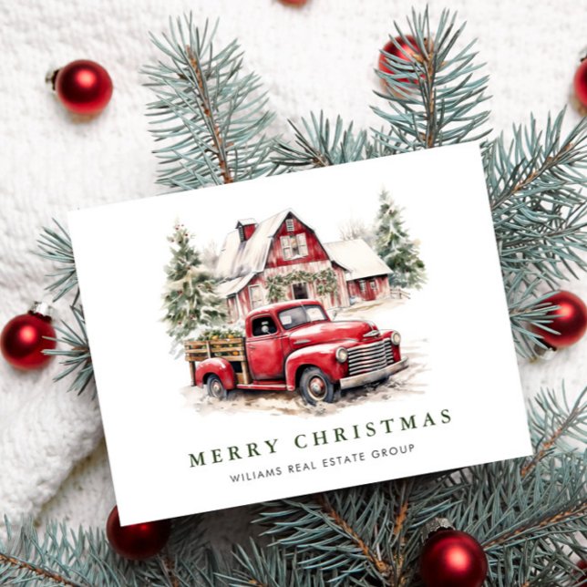 Retro Red Farm Truck Weihnachtsfeiertag Postkarte (Von Creator hochgeladen)