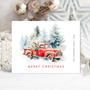 Retro Red Farm Truck Weihnachtsfeiertag Postkarte