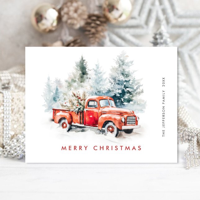 Retro Red Farm Truck Weihnachtsfeiertag Postkarte (Von Creator hochgeladen)