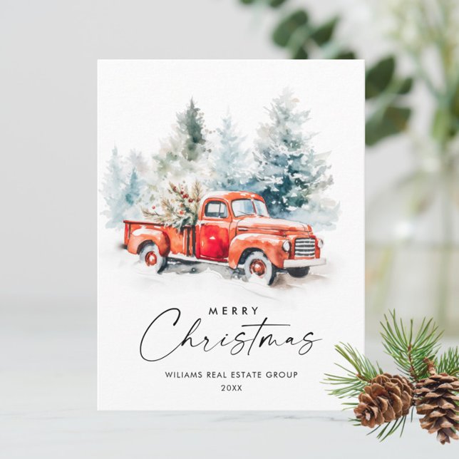 Retro Red Farm Truck Weihnachtsgrüße Unternehmen Postkarte (Von Creator hochgeladen)